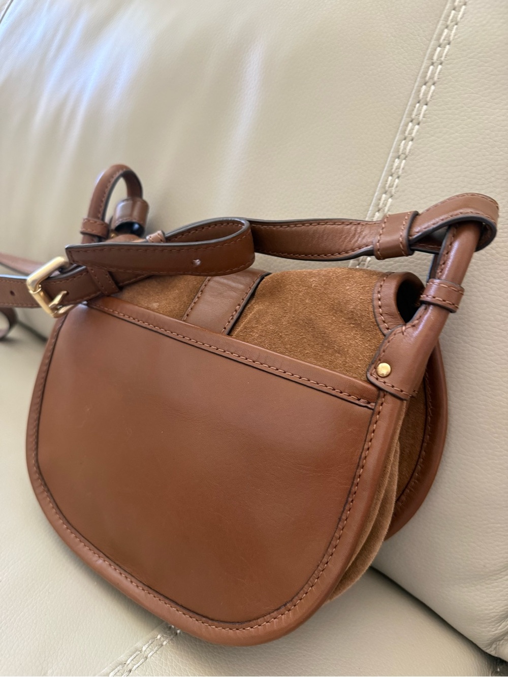 Michael Kors Brown Suede Crossbody Bag with Leather Trim - Picture 3 of 6